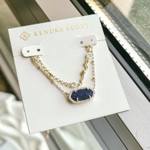 Elisa Indigo Blue Drusy Gold Multi Strand Necklace